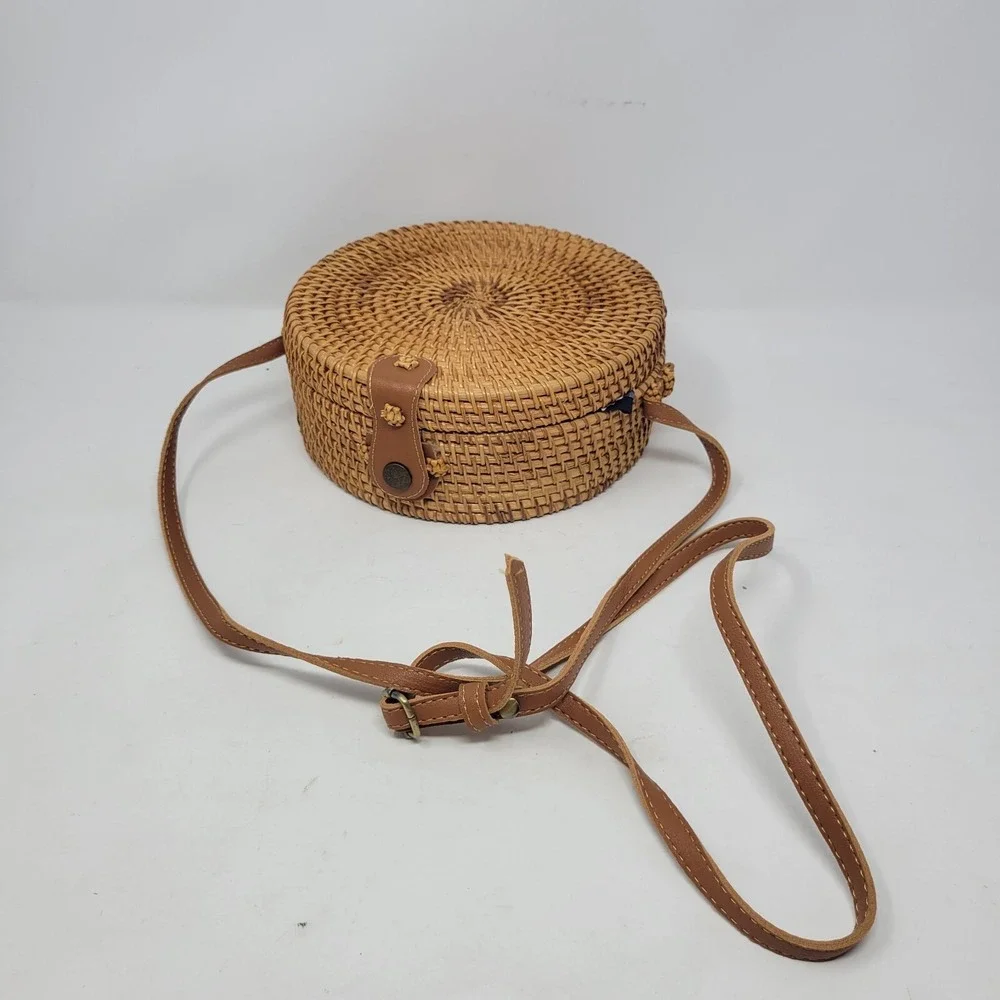 Natural NEO Handwoven Round Rattan‎ Bag Shoulder Straps Handmade Vietnam